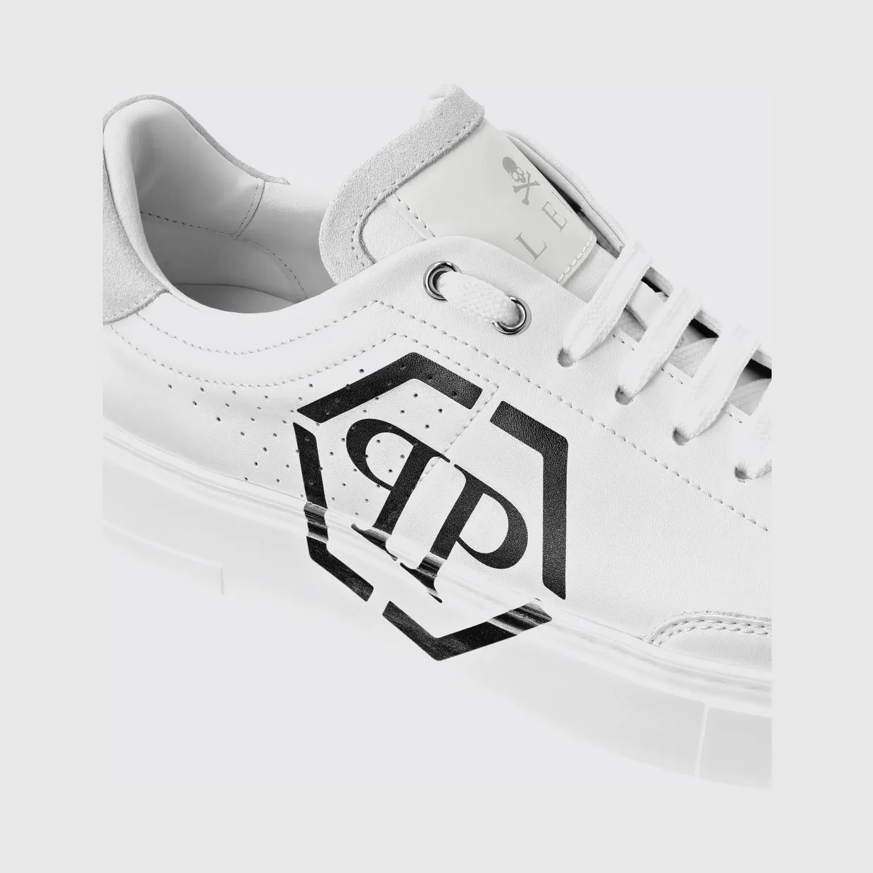 Philipp plein Monogram Calf Leather Low-Top Sneakers with Hexagon Logo White (UAESMSC4062PLE005N0102) (3)