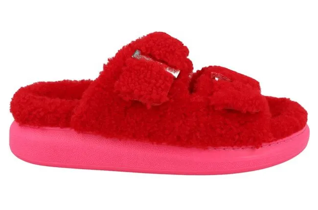 Alexander McQueen Shearling Slides Red Pink (676731WLEK36498)