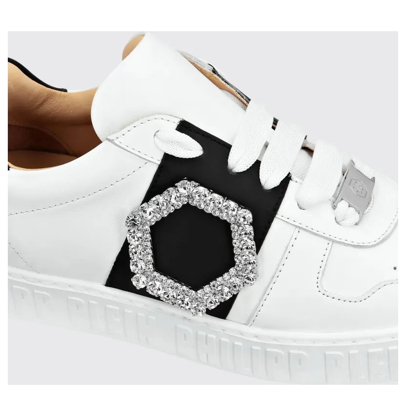 Philipp plein Low-Top Smooth Leather Sneakers with Jewel Buckle and Engraved Logo White (PACSWSC2691PLE075N0102) (2)
