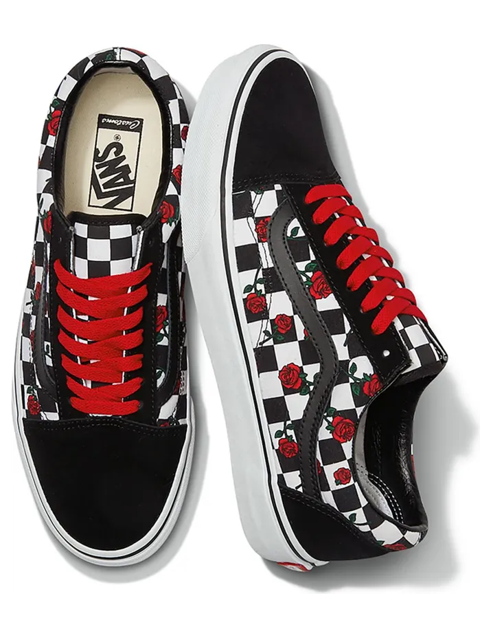 VANS Gepersonaliseerde Roses Checkerboard Old Skool Zwart (VN0A3VC0255)