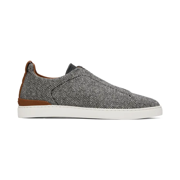 ZEGNA White & Navy Triple Stitch Sneakers (LHTBA-S5346Z)