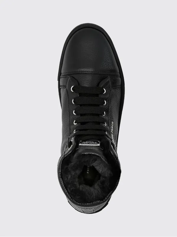 Philipp plein High-Top Grained Leather Sneakers with Shearling Lining Black (LABSUSC0404PLE010N02) (3)