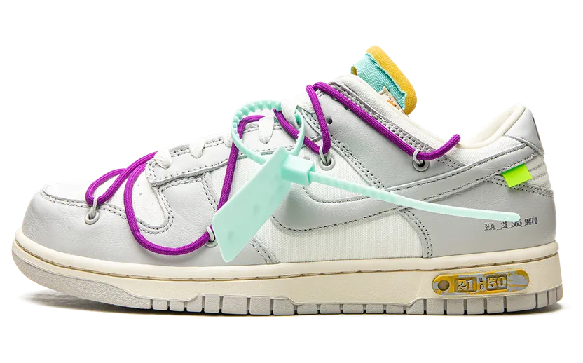 Nike Dunk Low Off-White Lot 21 – “White / Neutral Grey-yellow Strike-fuchsia” (DM1602-100)