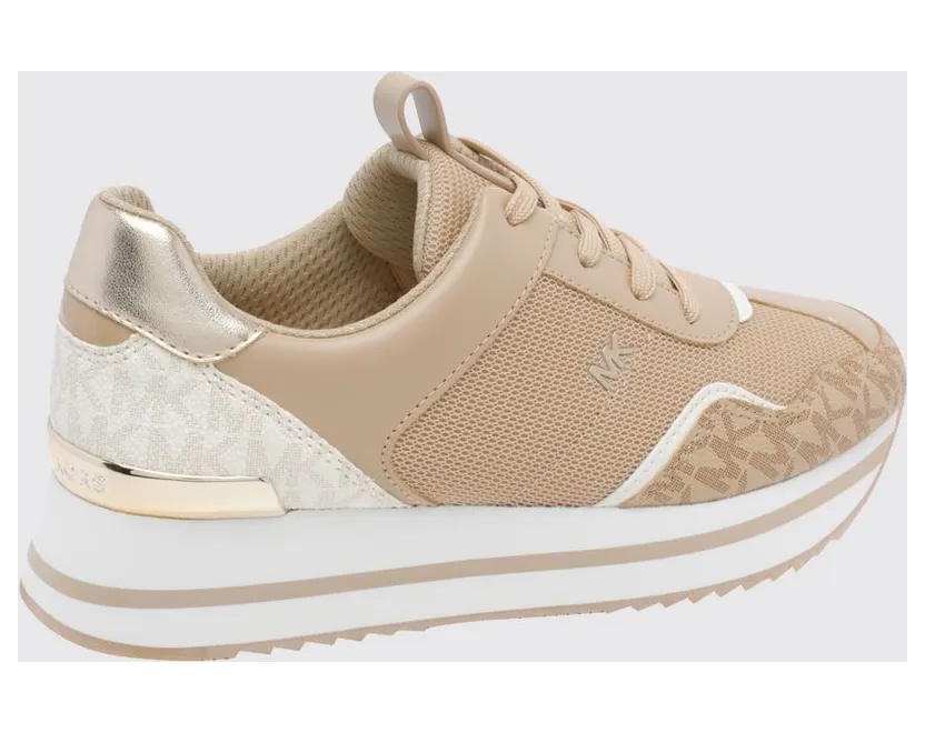 Michael Kors Raina Platform Sneakers in Monogram Canvas and Mesh with Platform Sole Beige (43T6RNFS1D156) (2)