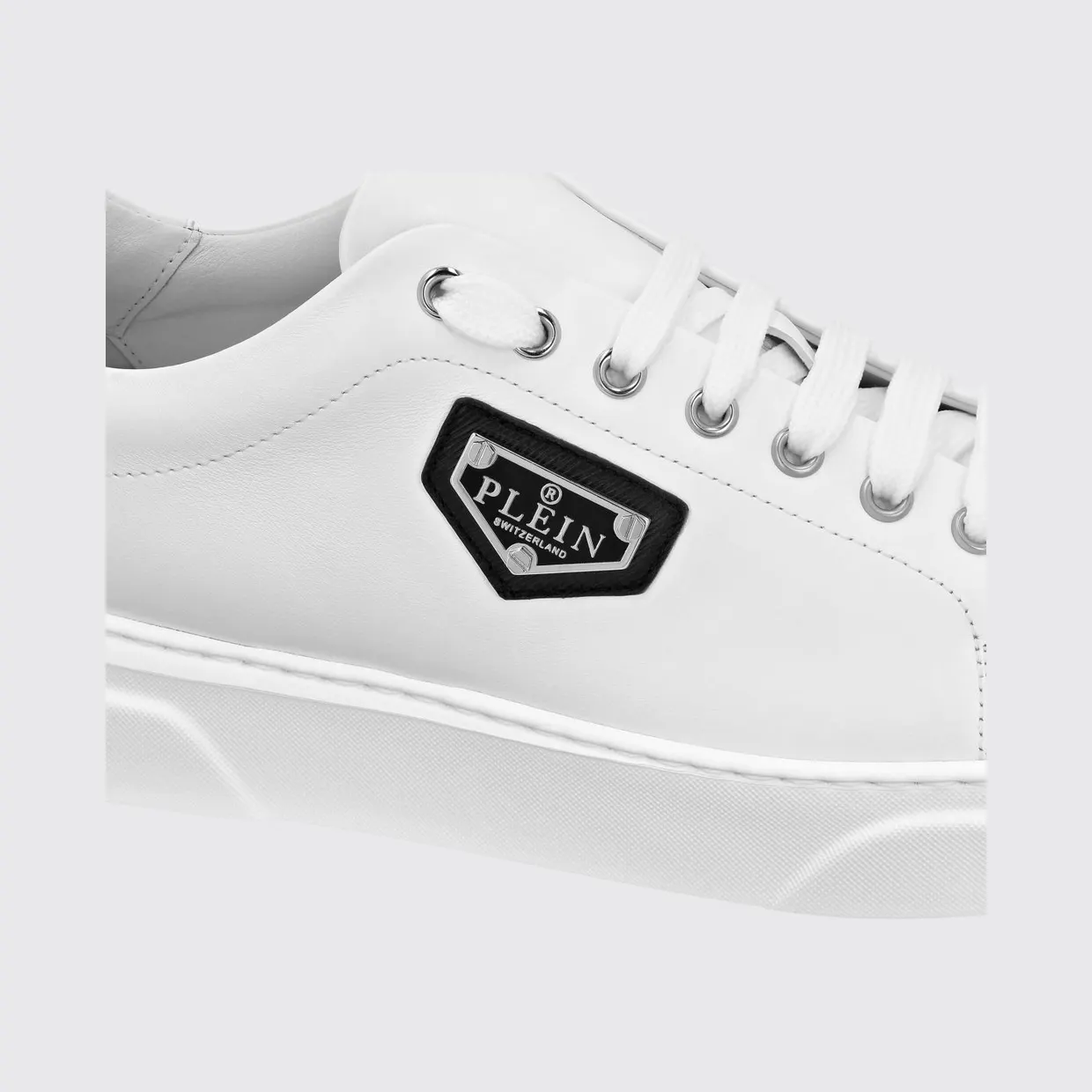 Philipp plein Smooth Leather Low-Top Sneakers with Applied Side Logo White (UADSUSC0701PLE075N01) (2)