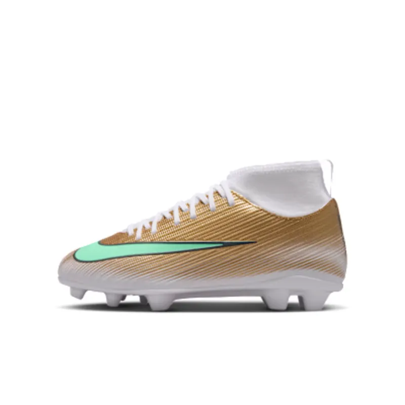 Nike Jr Mercurial Superfly 11 Club ‘Kylian Mbappé’ ‘ Multi-Ground High-Top “Metallic Gold/Green Glow” (IR0788-701)