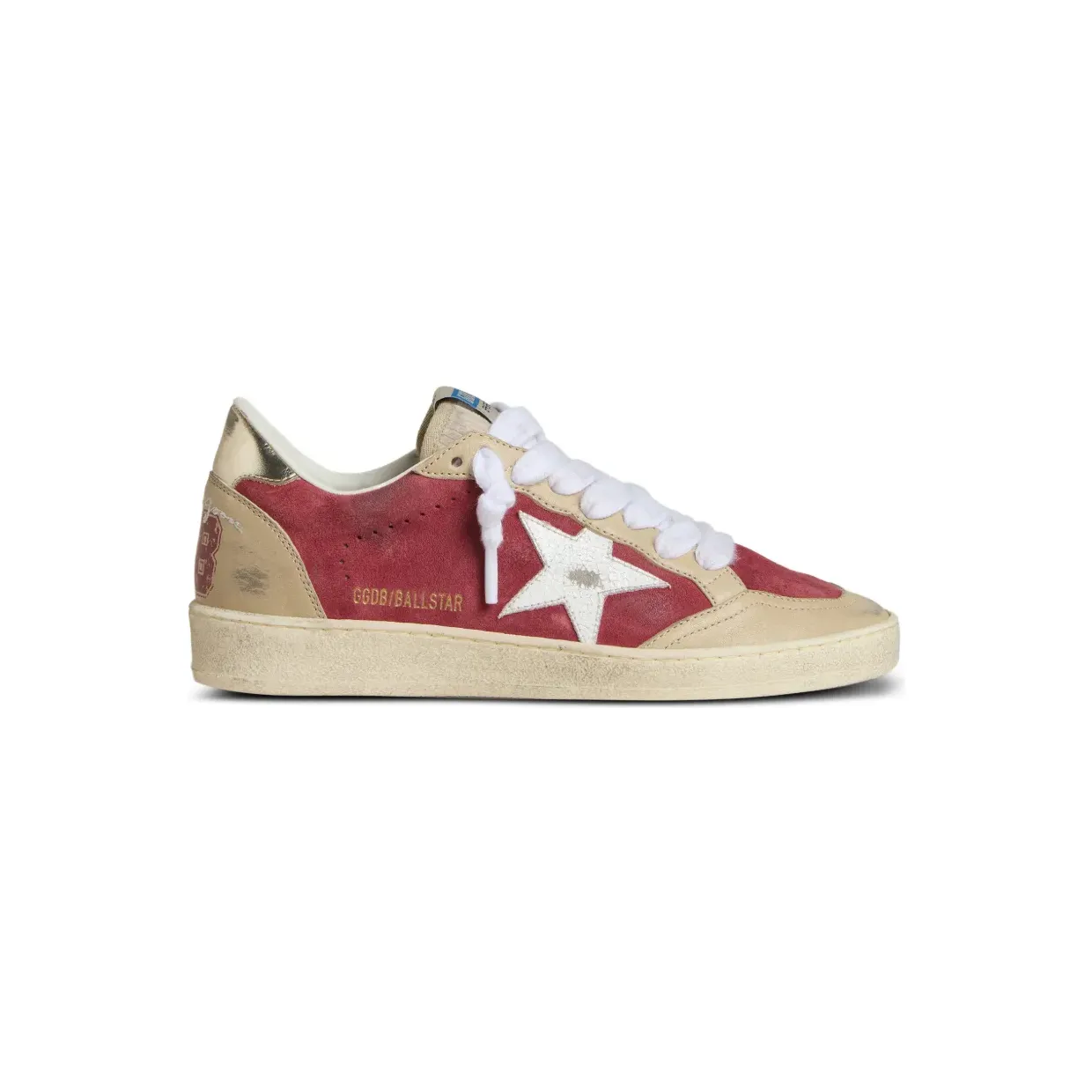 Golden Goose Ball Star aus rotem Wildleder mit weißem Crackle-Wildlederstern und Fersenlasche aus platinfarbenem Leder (GWF00117F007889)