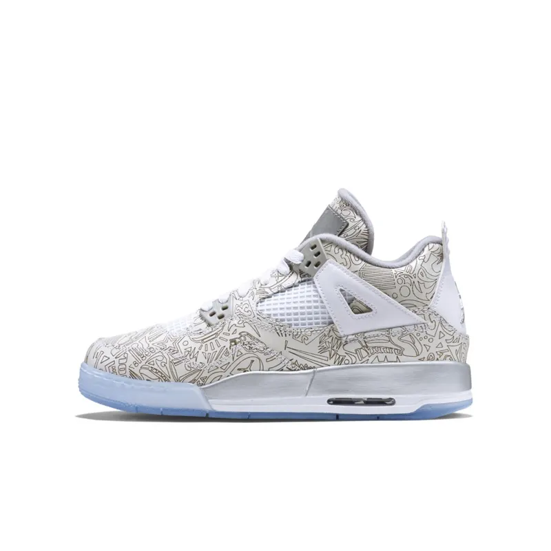 Jordan 4 Retro Laser (GS) White/Chrome-Metallic Silver (705334-105)