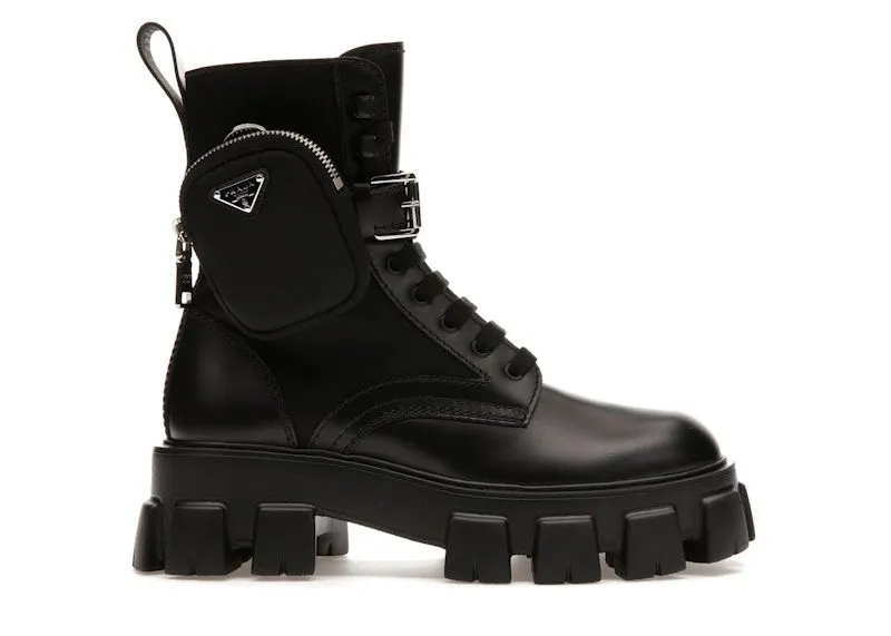 Prada Monolith 60mm Pouch Ankle Boots Black Brushed Leather And Nylon (2UE007_3LFR_F0002_F_D002)