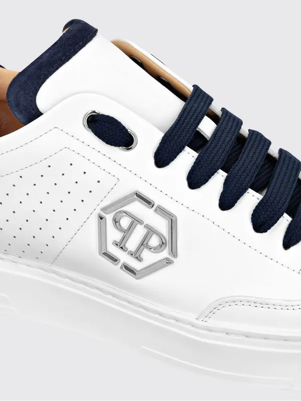 Philipp plein Leather and Suede Low-Top Sneakers with Monogram and Logo White (SADSUSC0537PLE022N0114) (2)