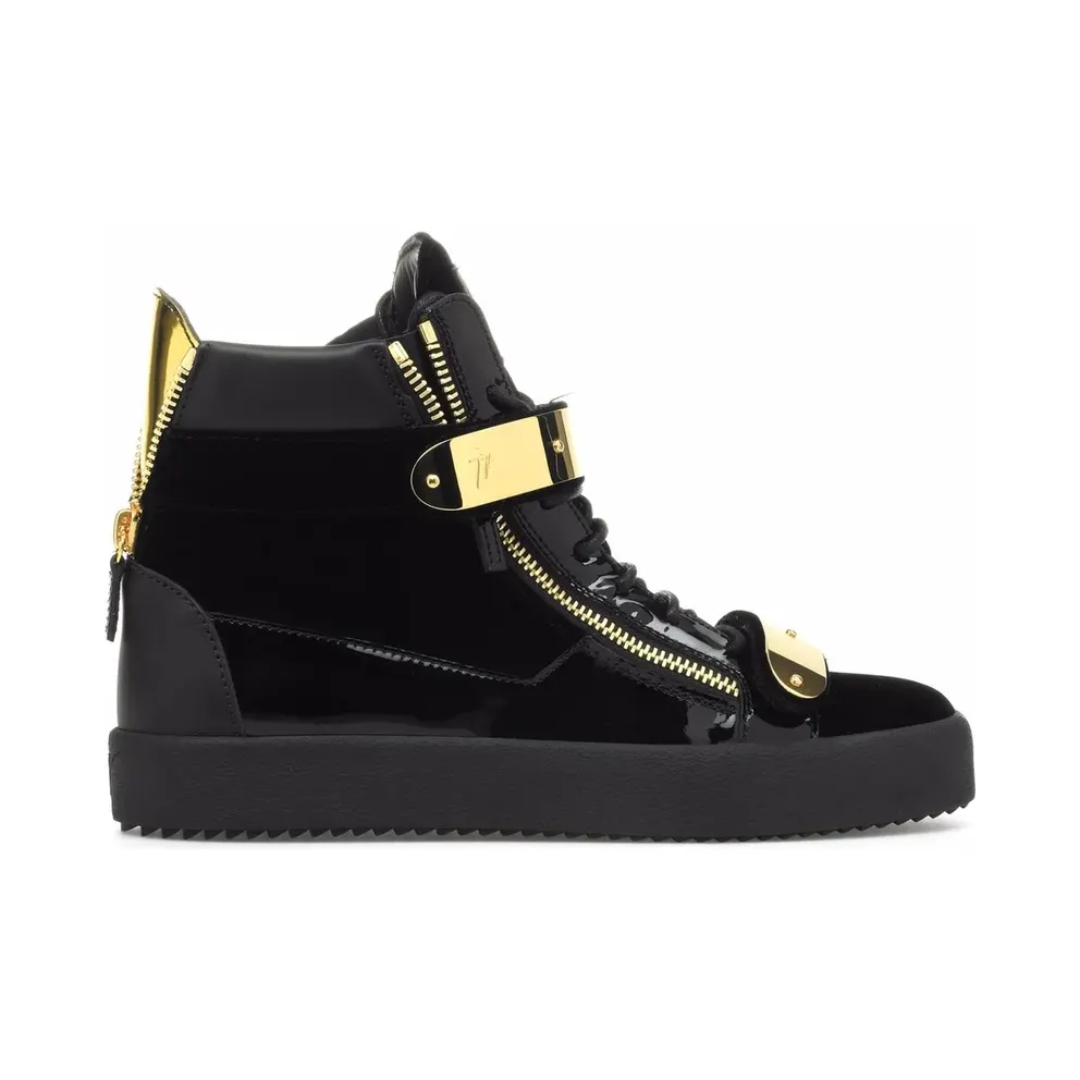 Giuseppe Zanotti Coby fluwelen mid-top sneakers met dubbele bandjes – Schwarz (RU20043002)