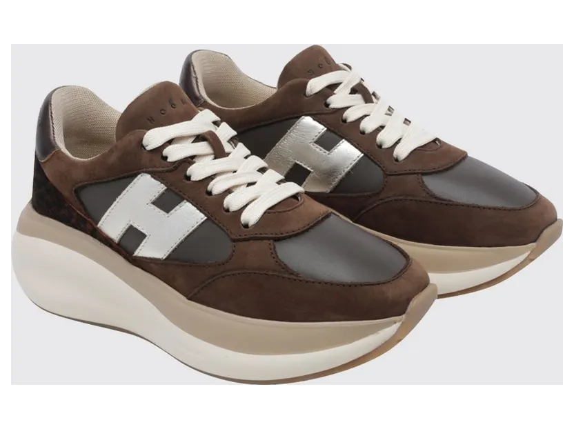Hogan Maxi I Active Nubuck and Pony-Effect Leather Sneakers with Platform Sole Brown (HXW7140GA40VHL0R1W)