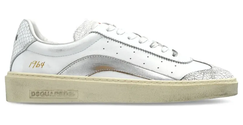 DSQUARED2 Rider metallic leren low-top “White” (SNW030101508442)