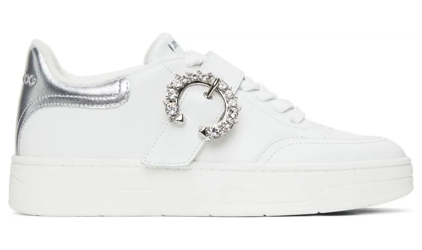 Jimmy Choo White Leather Osaka Lace Up Sneakers (OSAKA LACE UP XYT)