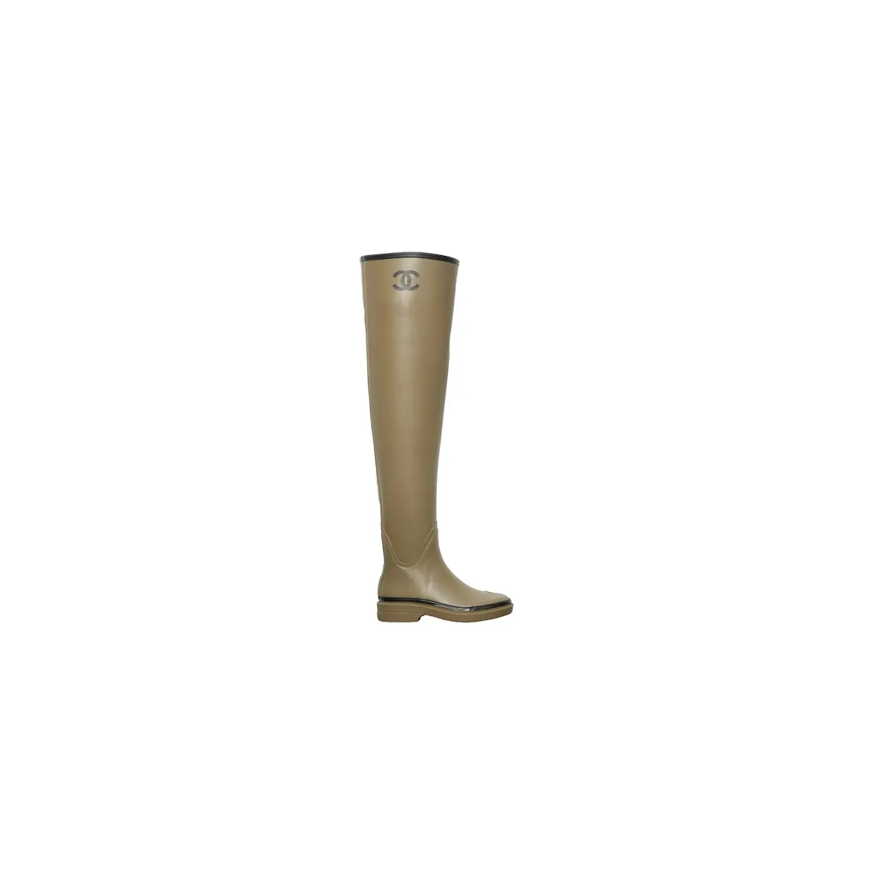Chanel Thigh High Rubber Rain Boots Dark Beige (G39625 X56326 K5218)