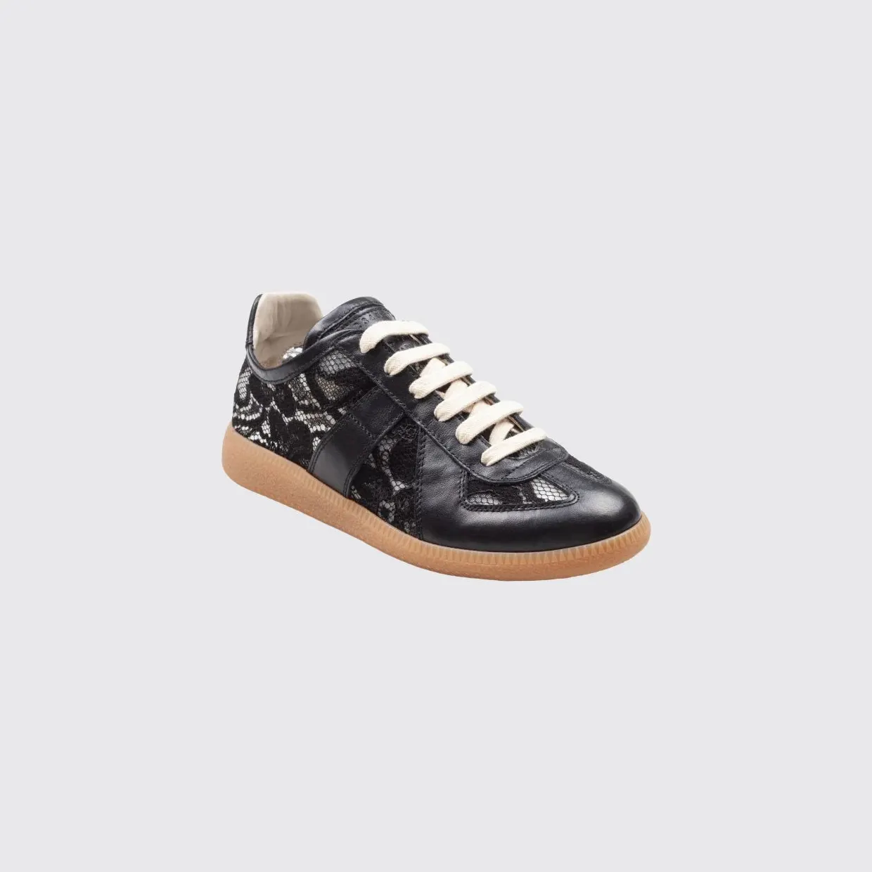 Maison Margiela Replica Leather Trainers with Floral Lace Embroidery Black (S58WS0303P7791T8013)