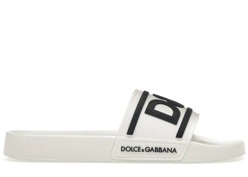 Dolce & Gabbana Beachwear Sliders DG Logo White Black (CS2072AQ85889697)