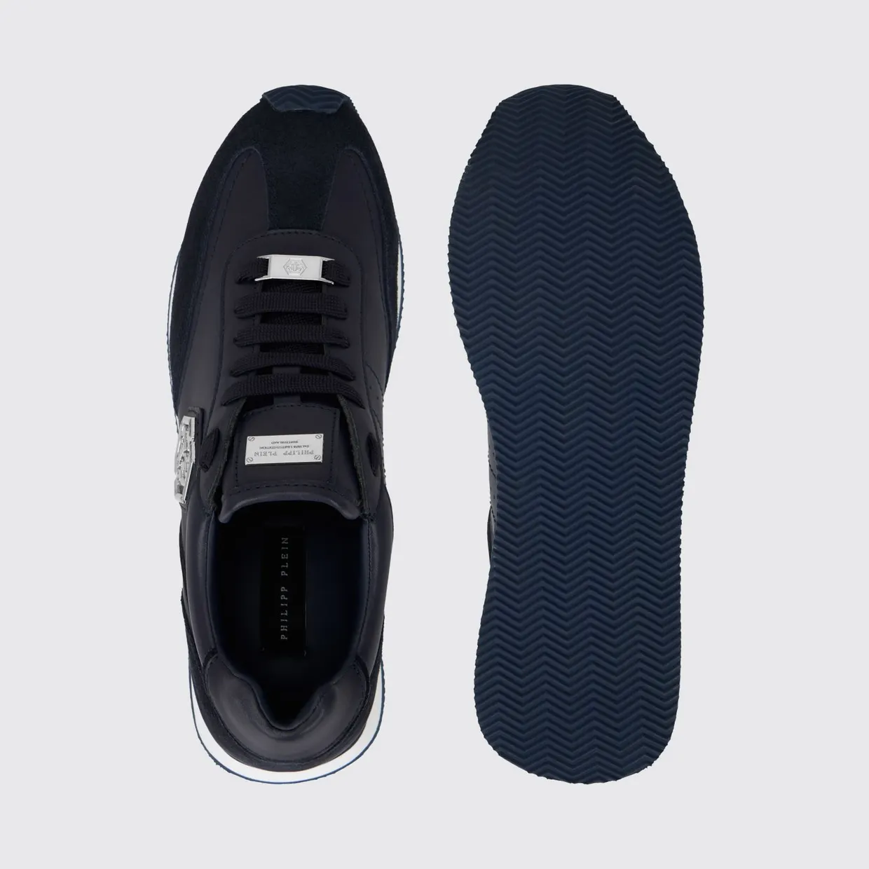 Philipp plein Leather and Suede Low-Top Sneakers with Hexagon Logo and Monogram Blue (UAFSUSC1074PLE005N14) (3)