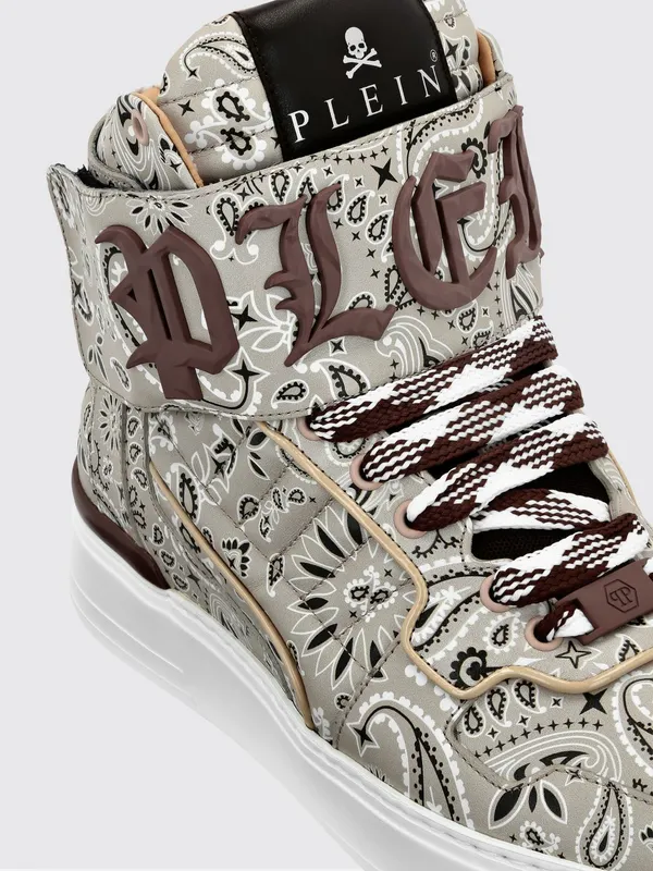 Philipp plein High-Top Leather Sneakers with Paisley Print and Padded Ankle Beige (FACSUSC0500PLE025N06) (2)