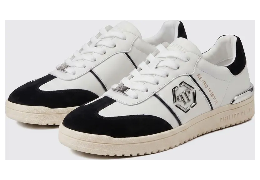 Philipp plein Retro Hustle Leather Sneakers with Hexagon Logo White 1 (AAFSUSC1062PLE022N0102)