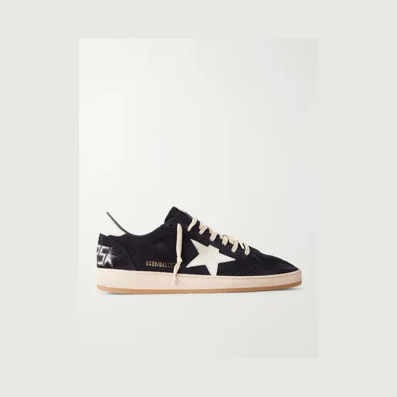 Golden Goose Ball Star Distressed Leather-Trimmed Suede Sneakers Black (GMF00117.F008721)