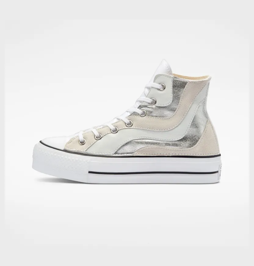 Converse Chuck Taylor All Star Lift Platform Metallic Wave Golven Van Wit Leer