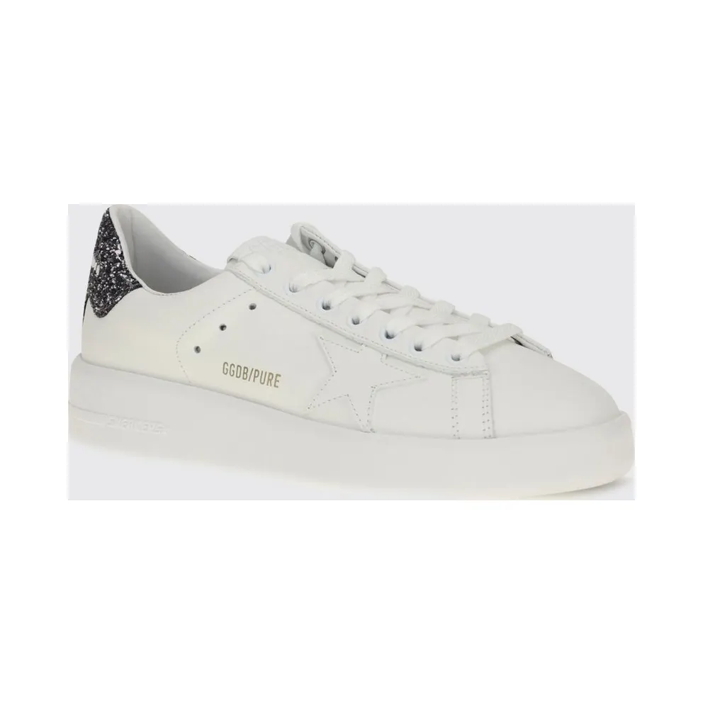 Golden goose Pure-Star Leather and Glitter Fabric Sneakers with Embroidery White (GWF00197F00591811867)