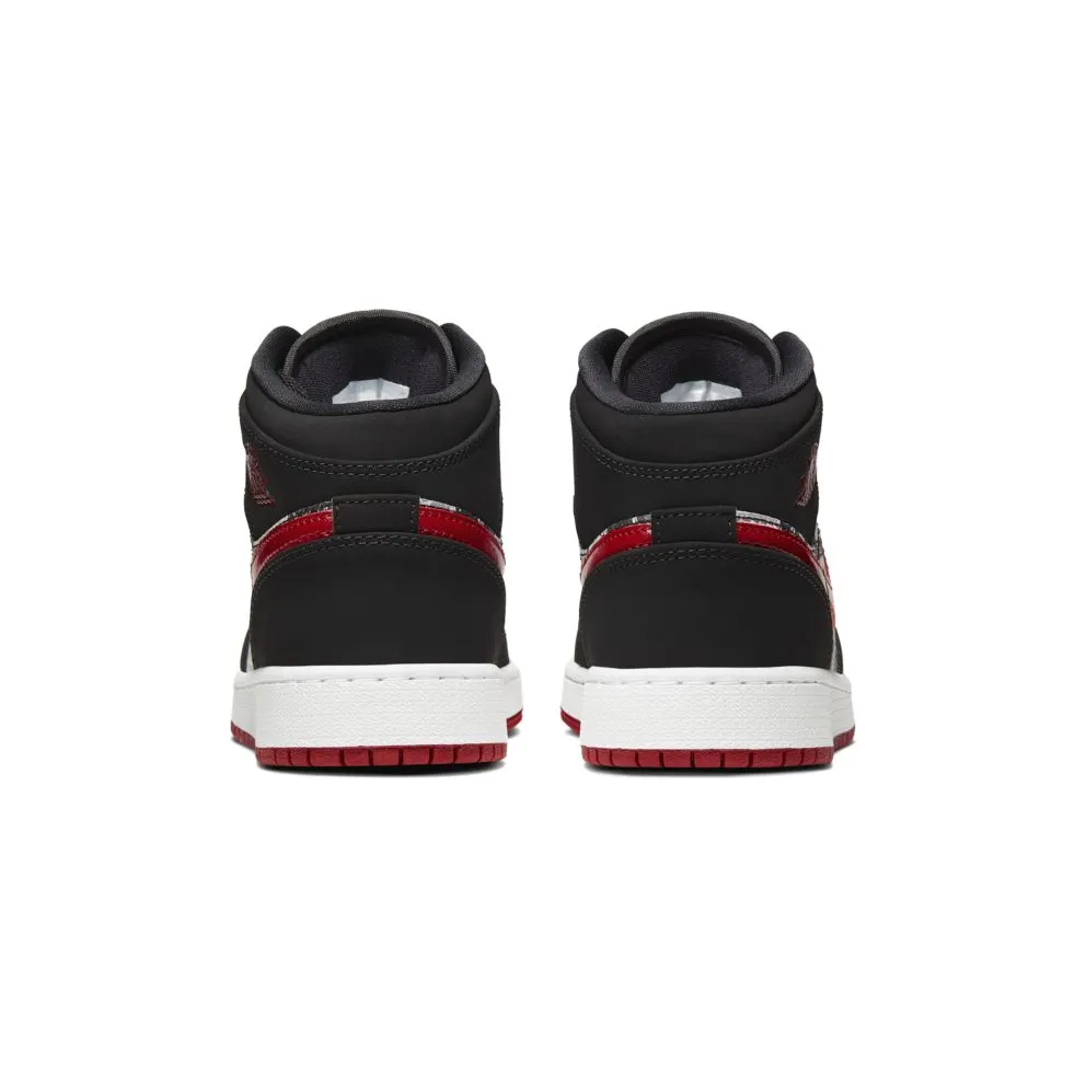 Jordan 1 Mid Newspaper Air Times (GS) Black/Gym Red-White (BQ6931-061)