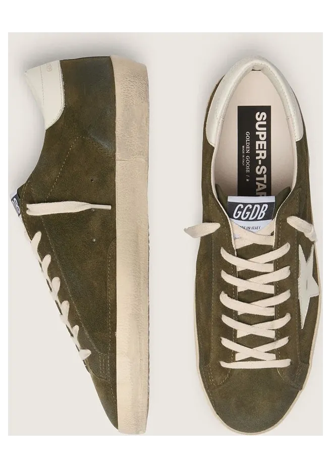 Golden Goose Men’S Super-Star In Olive-Green Suede With White Leather Star (GMF00101.F008925.35990) (4)