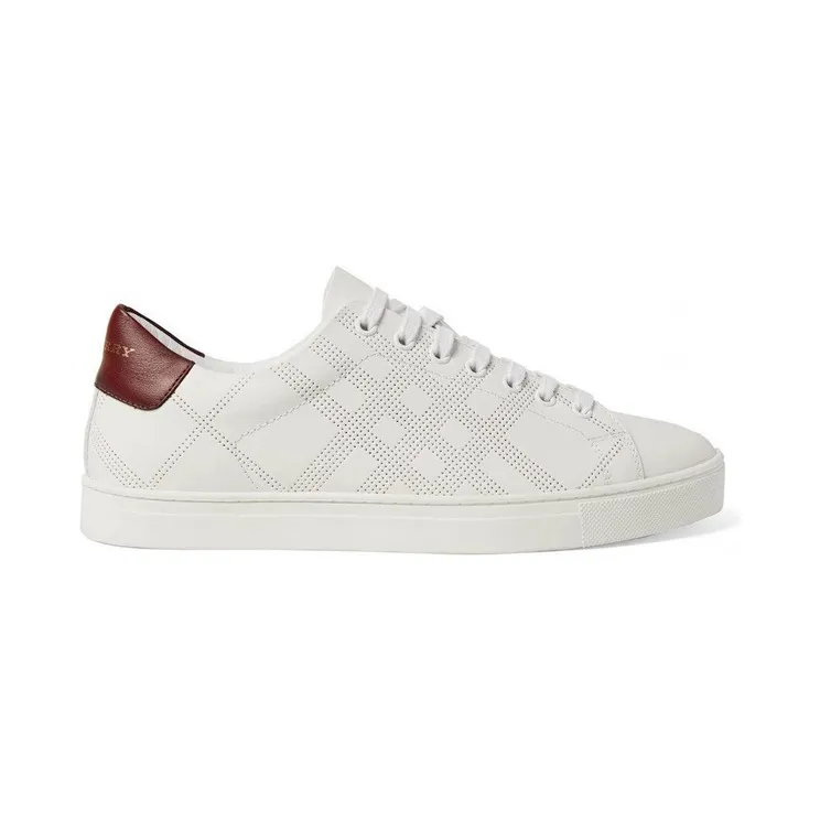 Burberry Perforated Check Leather Sneakers White Deep Claret Melange (8041374)