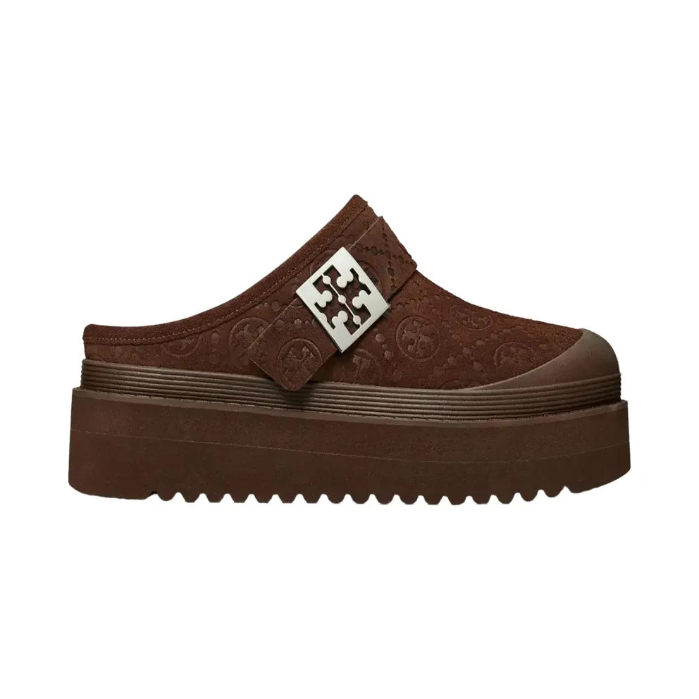 Tory Burch Mellow Shearling Platform Mule “DARK COCOA TMONO/SILVER” (178222-200)