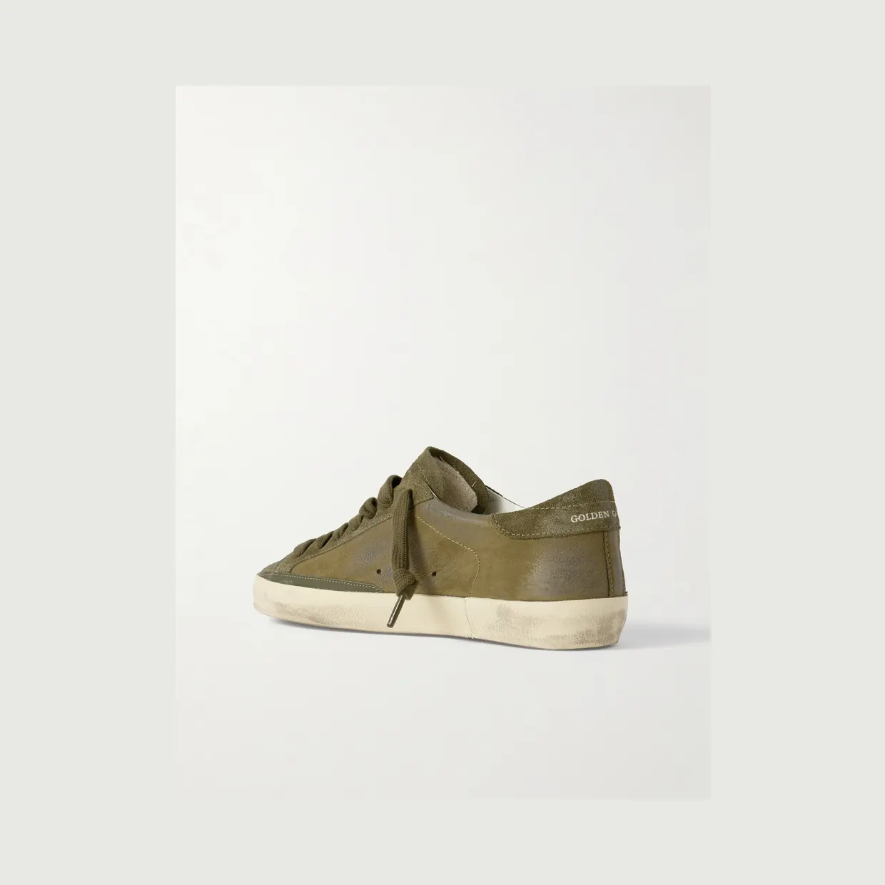 Golden Goose Super-Star Distressed Suede-Trimmed Full-Grain Leather Sneakers Army green (GMF00101.F008156) (4)