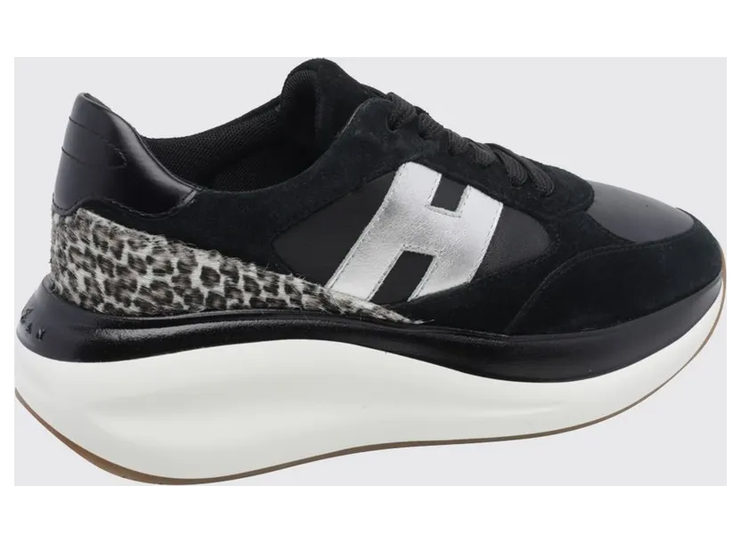 Hogan Maxi I Active Suede and Pony-Effect Leather Sneakers with Animal Print Black (HXW7140GA40VHM7234) (2)