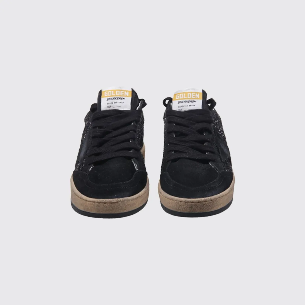 Golden goose Ball Star Leather Trainers with Worn-Out Effect and Glitter Black (GWF00117F00398990100)