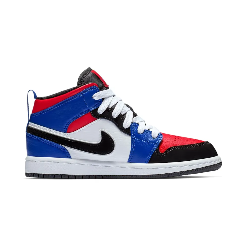 Jordan 1 Mid Top 3 (PS) White/Black-Hyper Royal-University Red-Metallic Silver (640734-124)