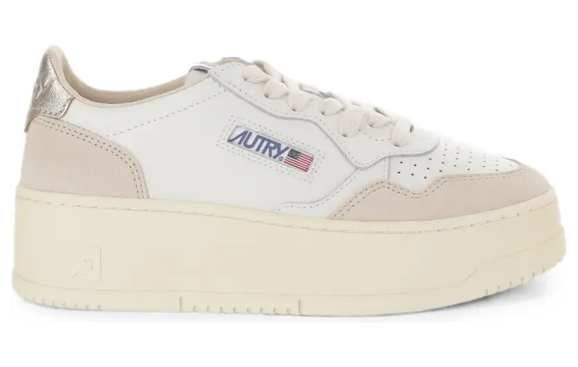 Autry Medalist Plateau-Sneakers aus Wildleder und Leder in White und Platin (PTLWLS01)