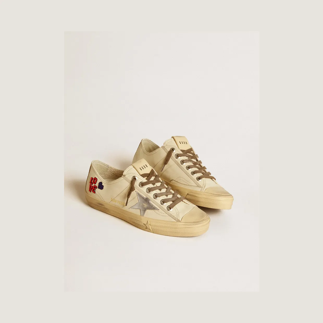 Golden Goose V-Star In Ecru Nappa With Silver Nappa Star And Beaded Embroidery (GWF00129.F006650.11548) (2)