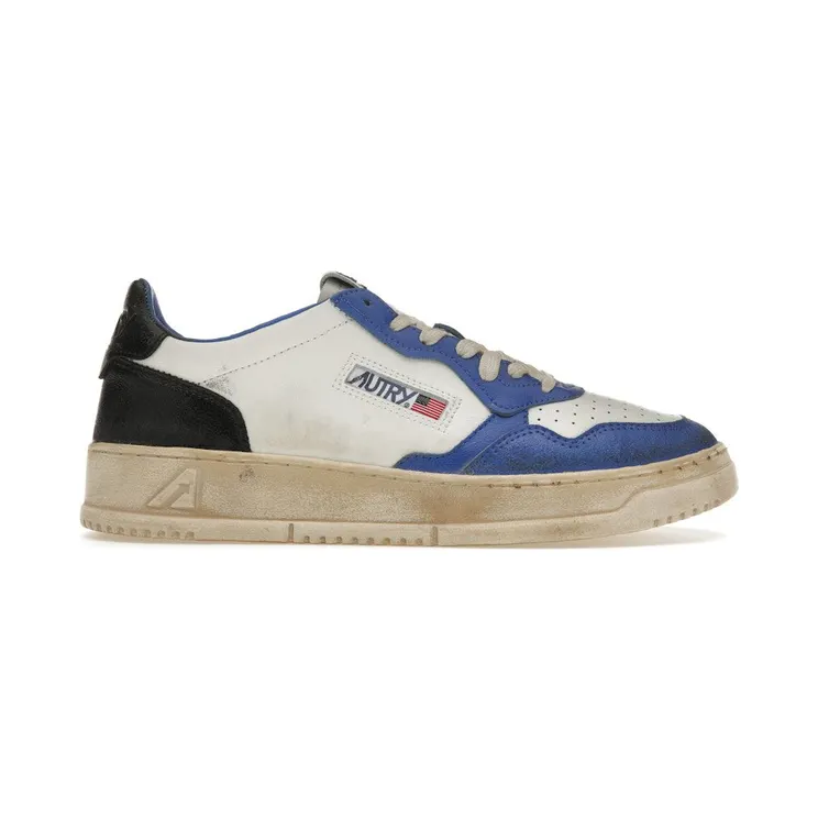 Autry Medalist Leather Low Distressed White Black Azure (AVLM-SV10)