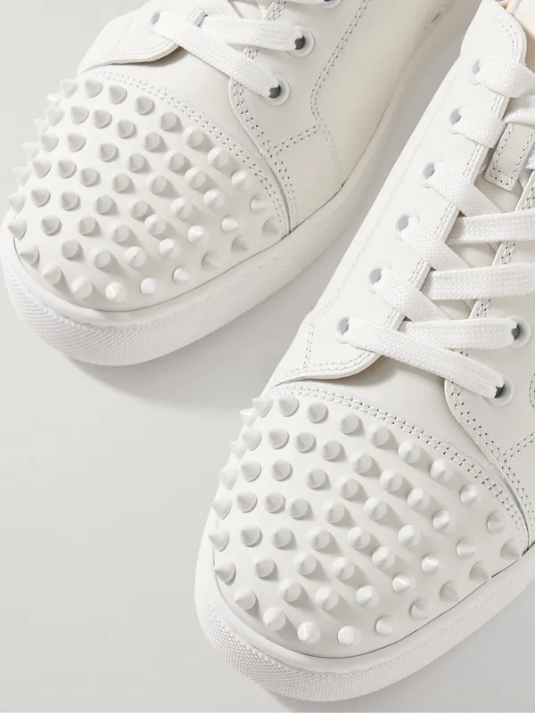 Christian Louboutin Louis Junior Spikes Cap-Toe Leather Sneakers White (3240422) (5)