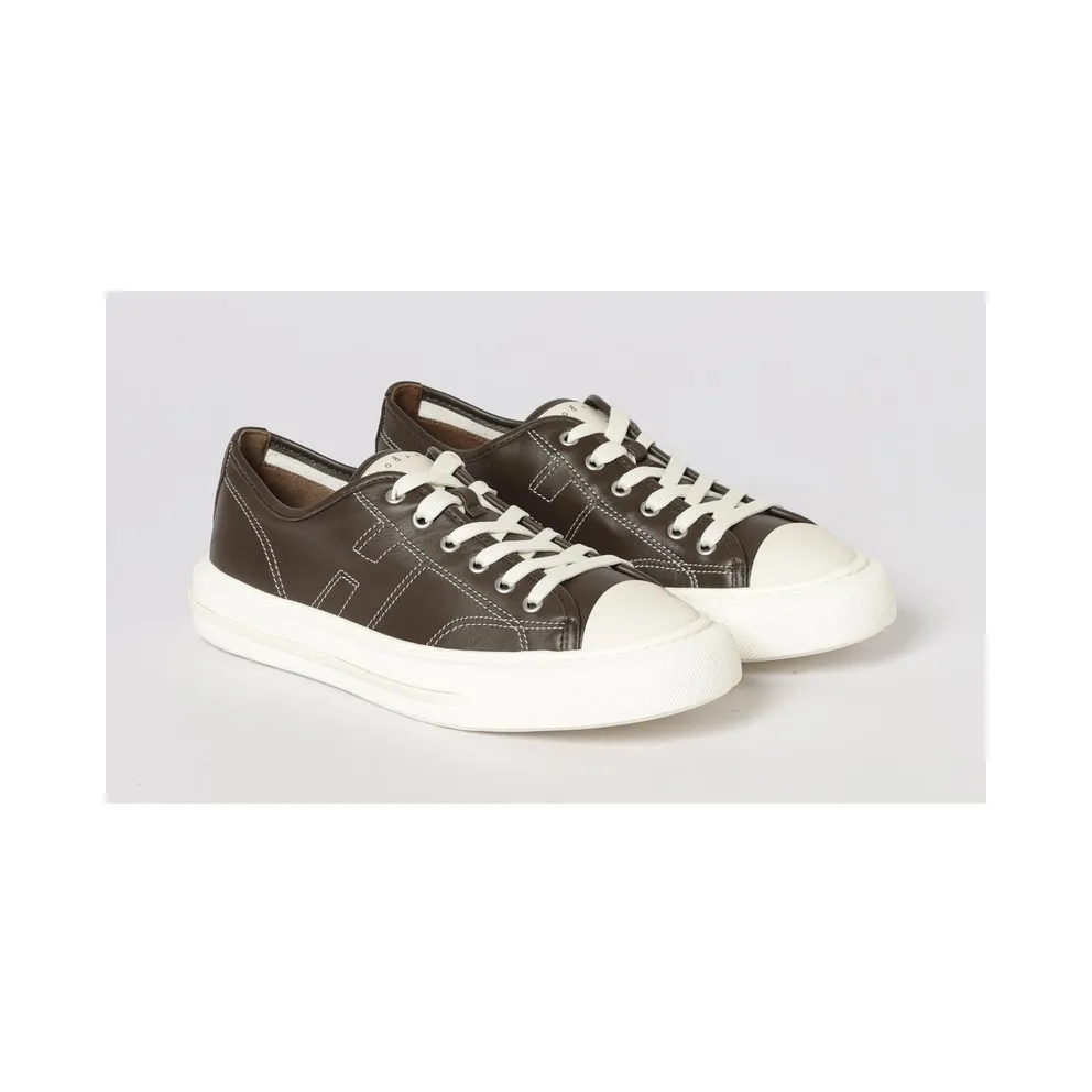 Hogan Rebel Low-Top Sneakers in Smooth Calfskin with Side H Logo Brown (HXM6910FZ60UYE32TQ)