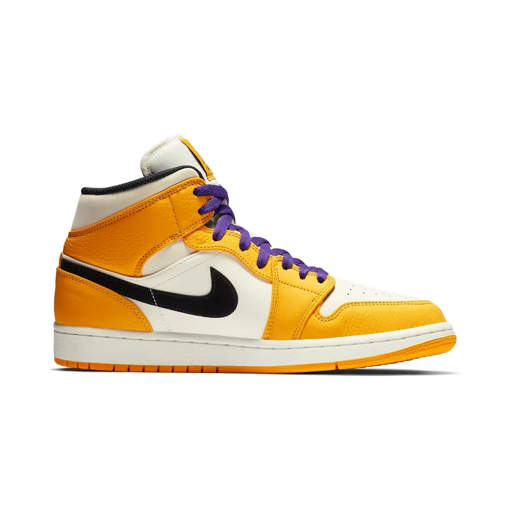 Jordan 1 Mid SE Lakers University Gold/Black-Pale Ivory-Court Purple-Sail (852542-700)