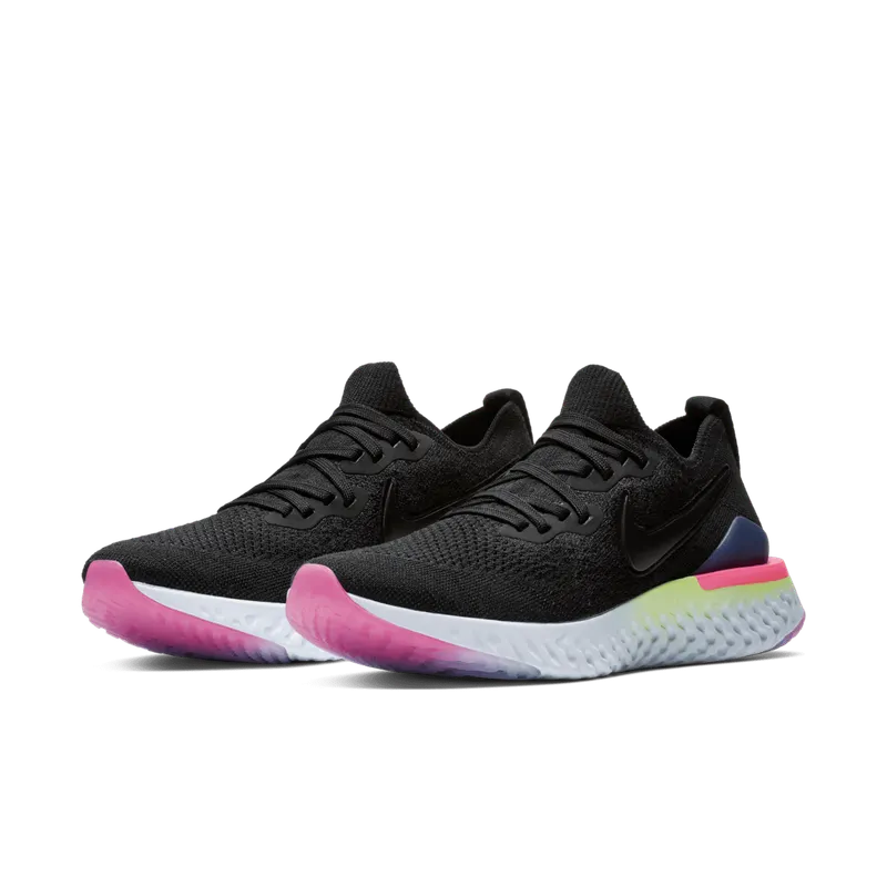 Nike Epic React Flyknit 2 Black Sapphire Hyper Pink (W) Black/Black-Sapphire-Lime Blast-Hyper Pink-Blue Tint (BQ8927-003)
