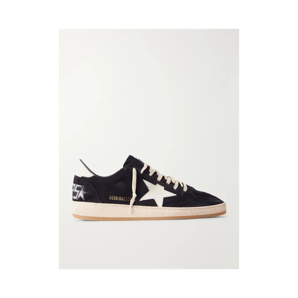 Golden Goose Ball Star Distressed Leather-Trimmed Suede Sneakers Black (GMF00117.F008721)