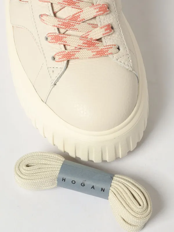 Hogan H-Stripes Hammered Leather Sneakers Orange (HXW6450FE93UXI0FE5) (3)