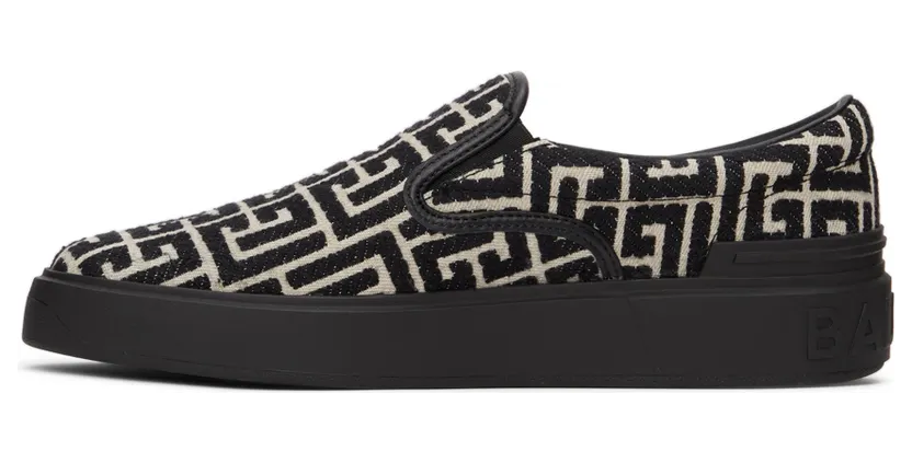 Balmain Black & White Jacquard B Court Sneakers (XM1VL291TJCM) (3)