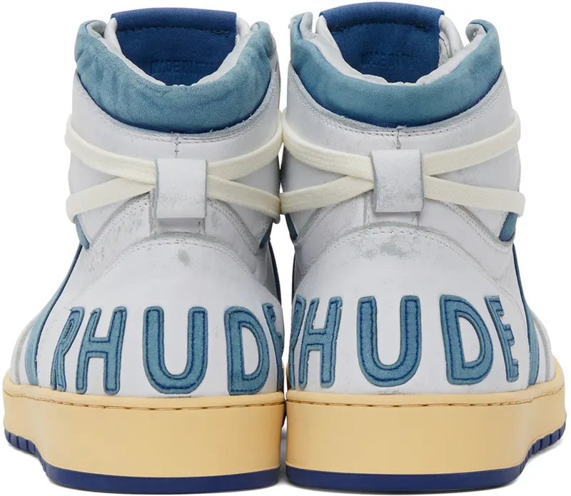 Rhude White & Blue Rhecess Hi Sneakers (RHSS21FO00000028)