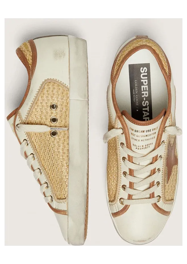 Golden Goose Women’S Super-Star In White Leather And Raffia With Brick-Red Star And Inserts (GWF00103.F008522.15958) (3)