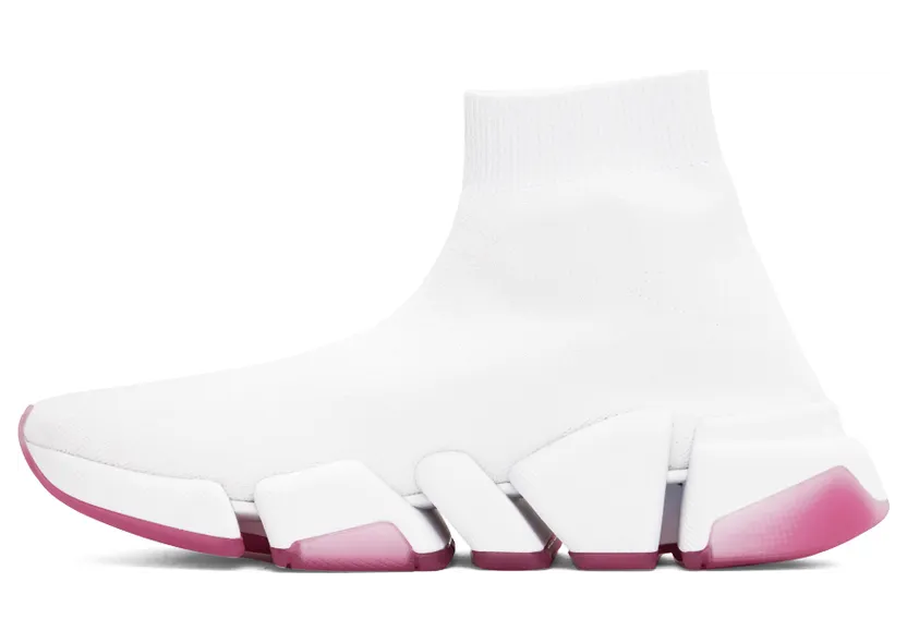 Balenciaga White & Pink Speed 2.0 Sneakers (654045 W2DI2) (3)