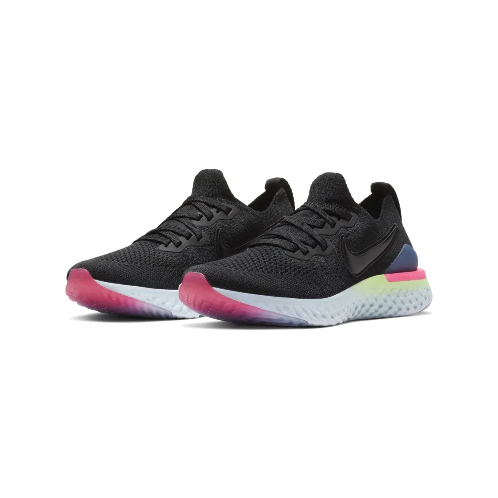 Nike Epic React Flyknit 2 Black Sapphire Hyper Pink (GS) Black/Black-Sapphire-Lime Blast-Hyper Pink-Blue Tint (AQ3243-003)