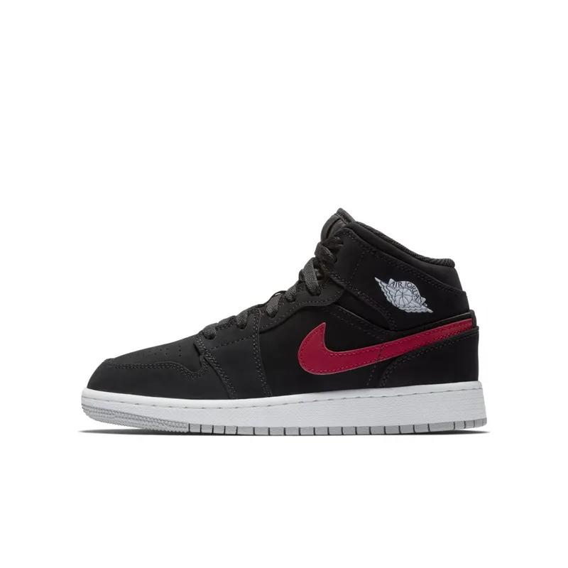 Jordan 1 Mid Multi-Color Swoosh Black (GS) Black/Varsity Red-Varsity Royal-White-Cement Grey (554725-065)